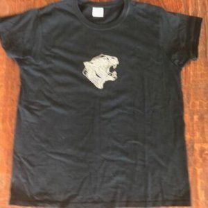 New * CUSTOM * RHINESTONE Bling PANTHER Applique BLACK s/s T-SHIRT *NCAA NFL * M